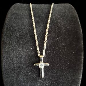 PL Silver Tone Crystal Cross Pendant Necklace 17-20" Confirmation Religious